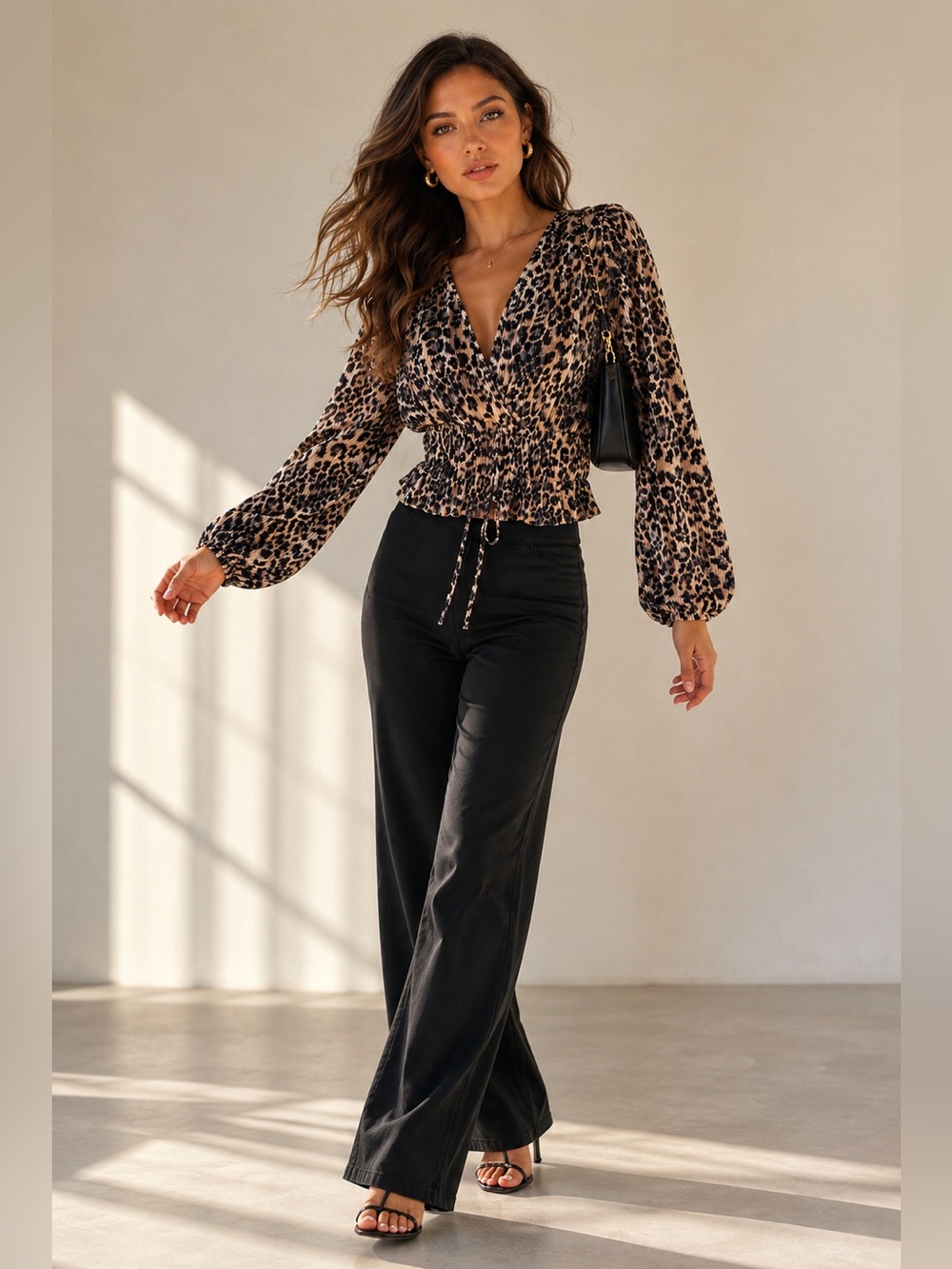 Zara Leopard Print Pleated Peplum Blouse – Size M